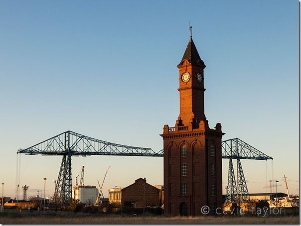 Middlesbrough's Dock Clock Tower with the Transporter Bridge behind, Teesside, England, Image Stabilisation, IS, Lens, camera, lenses, Camera Shake, hand held, movement, 