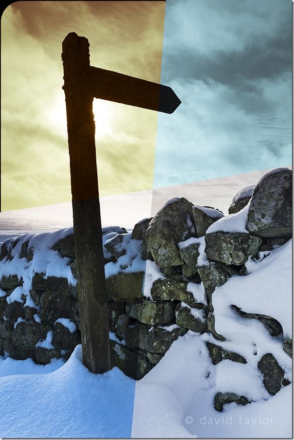 Signpost pointing out the route of the Hadrian's Wall Path near Housesteads, Northumberland National Park, England