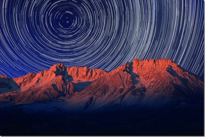 Night Exposure Star Trails of the Sky in Bishop California