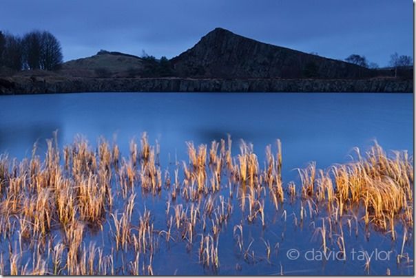 Reeds illuminated by torchlight in the lake below Cawfields Crag on Hadrian's Wall near the town of Haltwhistle, Northumberland, England, Painting with Light, Flash. Long exposure, torch, How to use a torch in your photography, flasggun, camera flash, LEDs, ambient light,