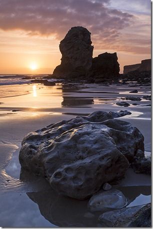 Periclase and Magnesian Limestone sea stack in Marsden Bay near South Shields and Whitburn, South Tyneside, England