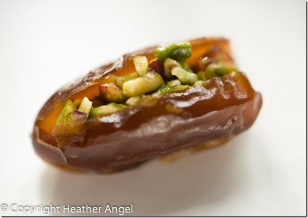 Date stuffed with pistachio nuts with foil reflector