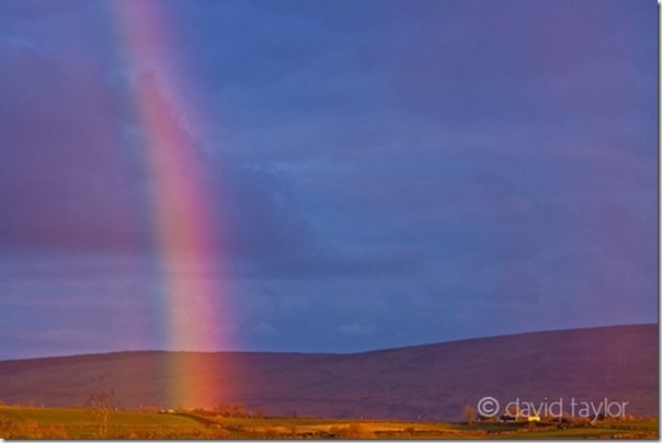 Late-evening rainbow above farmland in the Binevenagh area of the County Derry coast, Northern Ireland