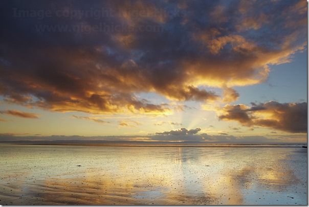 Sunset seen across the beach at Brean, Somerset, Great Britain., How to Publish a Photography Calendar, How to publish a calendar, Printing, selling, photography, landscape