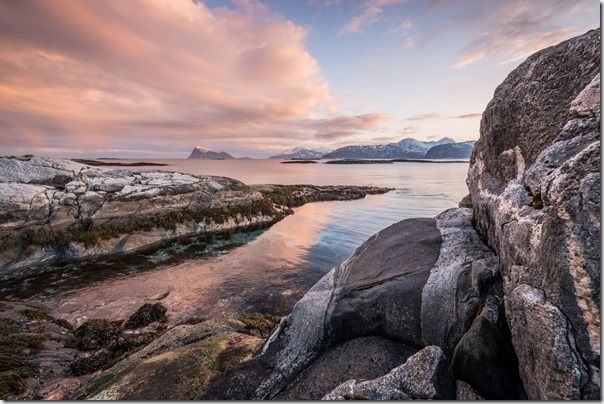 Early morning photograph of a scenic seascape in Norway