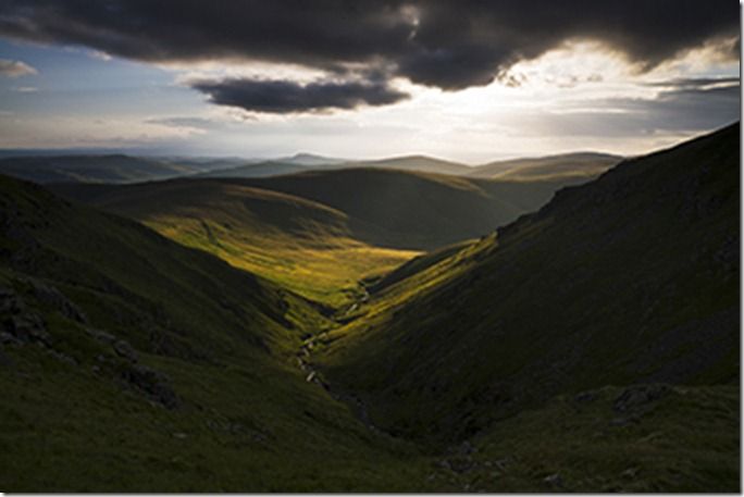 Looking from Henhole down toward the College Valley, Northumberland National Park, England