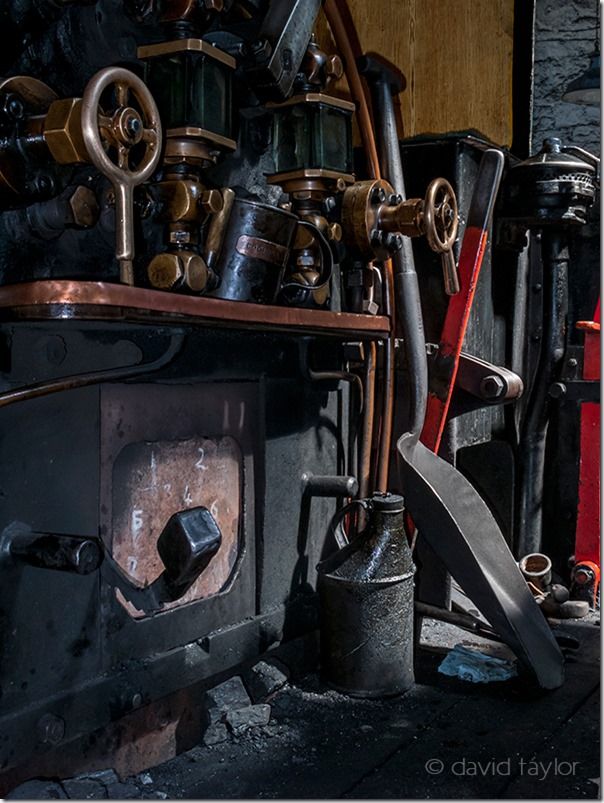 The theatrically lit footplate of the Renishaw Ironworks No.6 locomotive on display in the Tanfield Railway Museum, County Durham, Shaddows, Creative use of  Shadows, shadows in your photography, light, contrast, Nigel Hicks Photography, online photography courses,