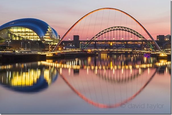 The bridges of Newcastle upon Tyne and Gateshead lit on winter's evening, Tyne and Wear, England, Composition, lead-in, lead in, lines, landscape, photography, landscape photography,