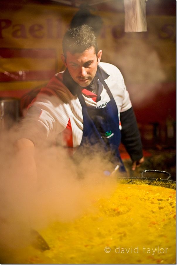 Spanish Paella for sale in the Continental Market held at the 'Blyth in New Light' event held as part of the 2008 'Northumberland Lights' festival in November 2008, exposure, automated camera modes, the Mode Dial, Dial Mode, Automatic modes, Miniature mode, Program mode, Aperture priority, Manual exposure