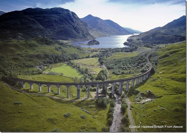 The Glenfinnan Viaduct in Scotland featured in the Harry Potter films