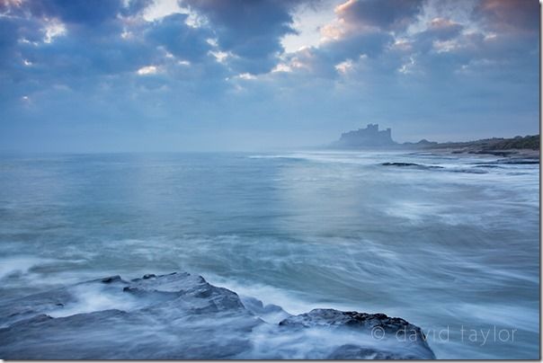 Bamburgh Castle at first light from a Whin Sill rock shelf north of the castle, Northumberland, England, Long exposure, Exposure, Night Photography, Low Light Photography, landscape photography, seascape, sea, online photography courses