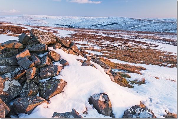 Late afternoon in winter, looking towards West Allendale from  Kevelin Moor above Allendale in the NPAONB, Northumberland, England