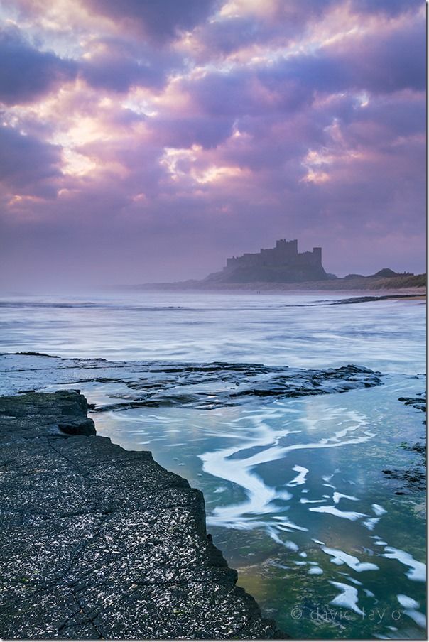 Bamburgh Castle at first light from a Whin Sill rock shelf north of the castle, Northumberland, England, Long exposure, Exposure, Night Photography, Low Light Photography, landscape photography, seascape, sea, online photography courses