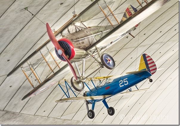 Replica of a SPAD XIII and Stearman PT-17 Kaydet in the American Air Museum gallery at Imperial War Museum Duxford, Cambridgeshire, England, Image Stabilisation, IS, Lens, camera, lenses, Camera Shake, hand held, movement, 