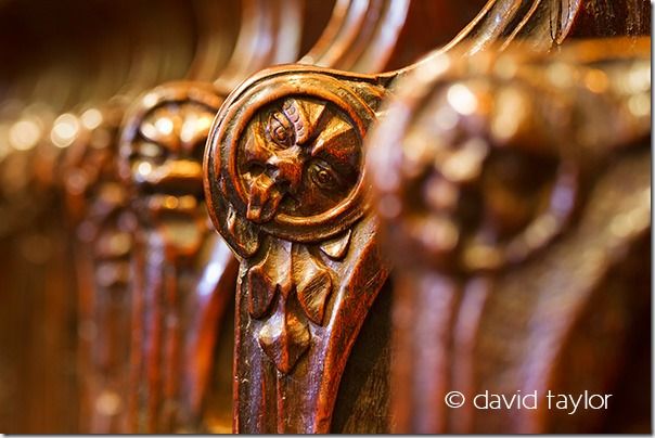 Carved faces on the armrests of the thirteenth century Early English choir stalls in Hexham Abbey, Northumberland, England, Restricting depth of field, depth of field, DOF, small depth of field, free monthly photography competition, Online Photography Courses, focusing