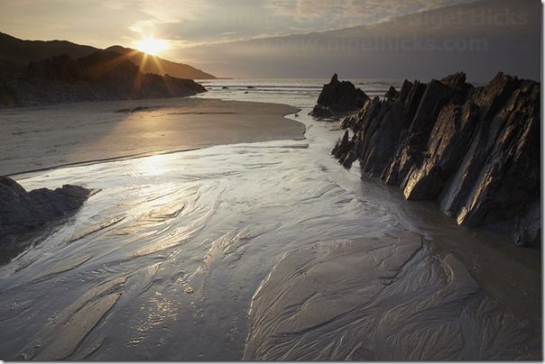 Sunset view on the beach at Rockham Bay, nr Mortehoe, nr Woolacombe, Devon, Great Britain.,  calendars, How to publish a calendar, How to Publish a Photography Calendar, Higel Hicks Dorcet Light, Somerset Light, Devon Light,