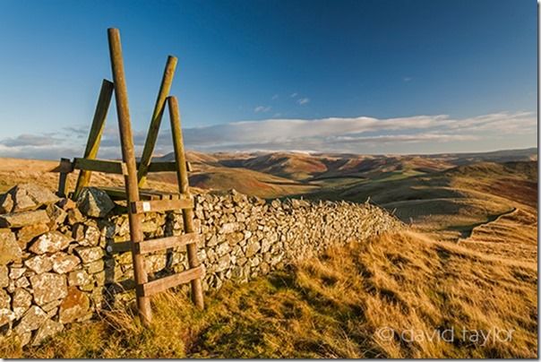 Style over a drystone wall leading to the summit of Wideopen Hill on the St. Cuthbert's Way long distance trail, Scottish Borders, Scotland