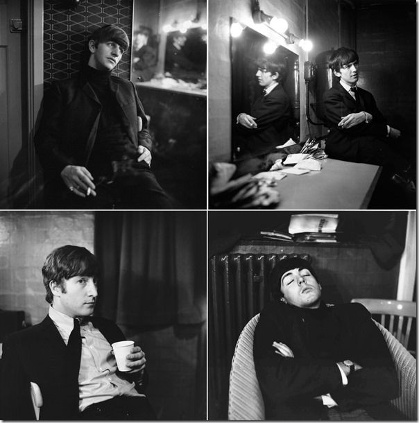 The Beatles relax backstage in East Ham, London, 1963