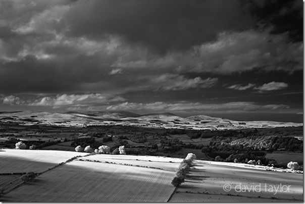 Infra-red monochrome photos from Lordenshaws near Rothbury looking toward Great Tosson, Northumberland, England