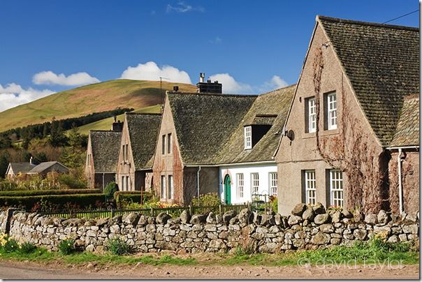 Row of farm cottages in Hethpool near Kirknweton, Northumberland. Designed in the arts and crafts style and completed in the 1920s. The village of Hethpool sits at the head of the College Valley in the National Park and is on the route of St. Cuthbert's Way., Exposure, Lightmeter, Historgram, Exposure compensation, Exposure Modes, Exposure Bracketing, stops,