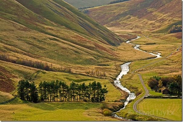 The river Coquet flowing through the Coquet near Wedder leap, shot from Barrow Law in the Northumberland National Park, England. OS REF: NT 868113, Composition, lead-in, lead in, lines, landscape, photography, landscape photography,