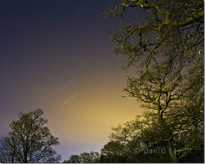 Star trails across a Northumbrian sky on a winter's evening